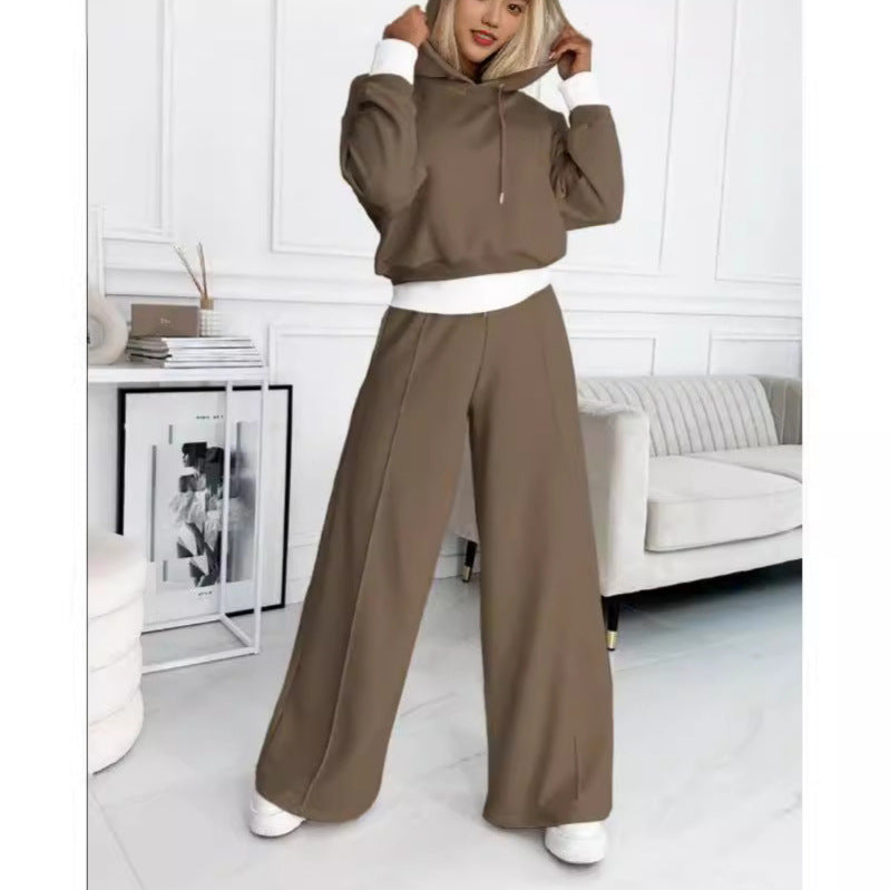Women's Cropped Hoodie and Wide High-Waisted Jogging Pants Set Mune Fashion
