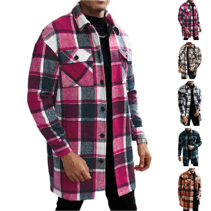 Men's checked longline overshirt with patch chest pockets and button placket Mune Fashion
