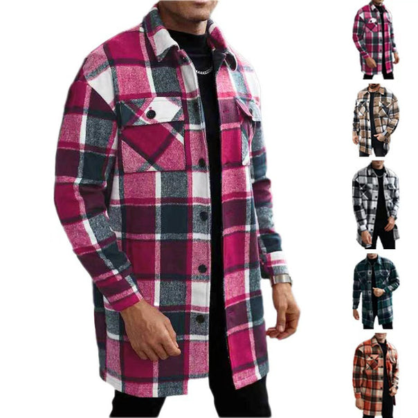 Men's checked longline overshirt with patch chest pockets and button placket Mune Fashion