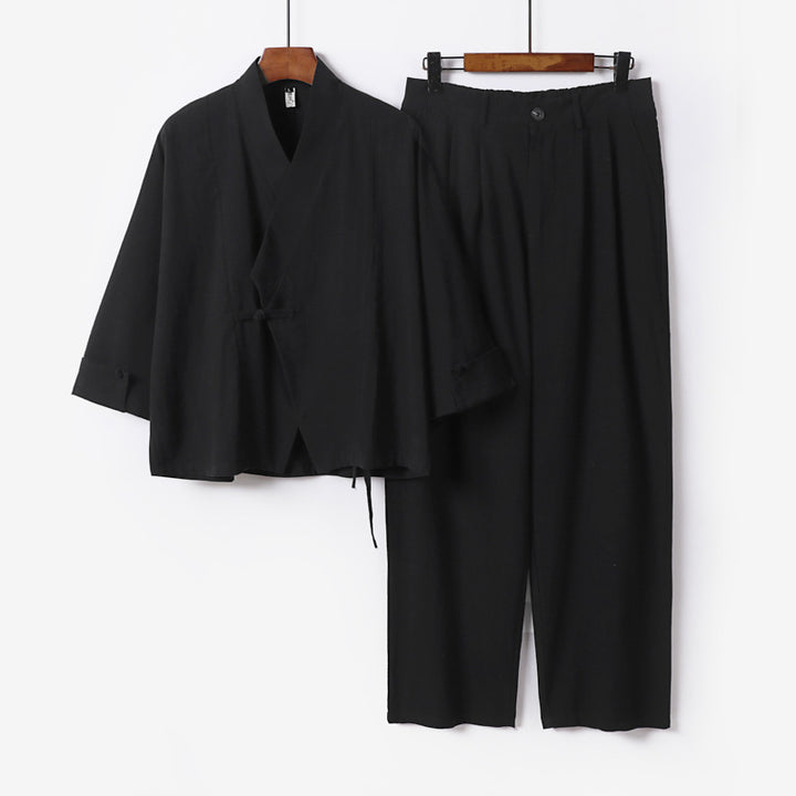 Men's Modern Zen Loungewear Set made of Lightweight Material with Short Kimono and Tailored Tapered Trousers Mune Fashion