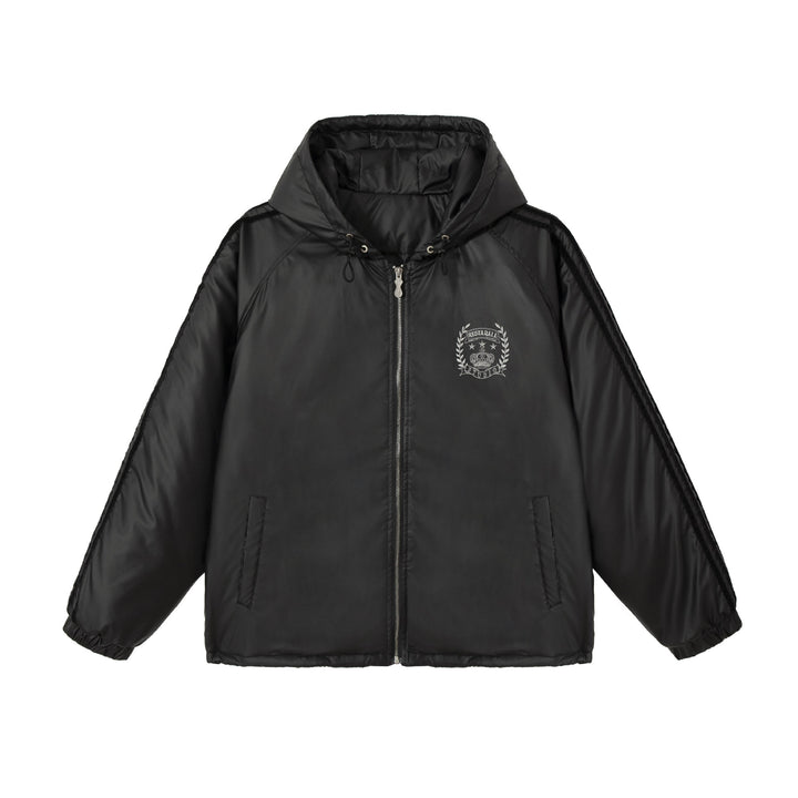 Unisex Boxy-padded Hoodie with Embroidered Coat of Arms Mune Fashion