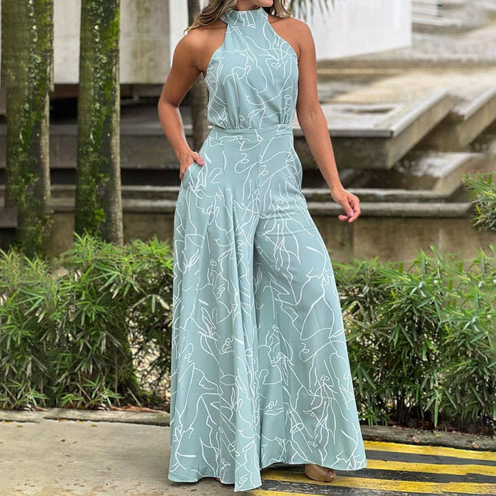 Women's Elegant Longline Jumpsuit with Stand Collar, Balloon Sleeves and Side Pockets
