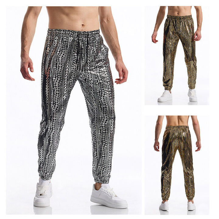 Men's Tapered Jogging Pants with Elastic Waistband, Drawstring and Metallic Circle Print Mune Fashion