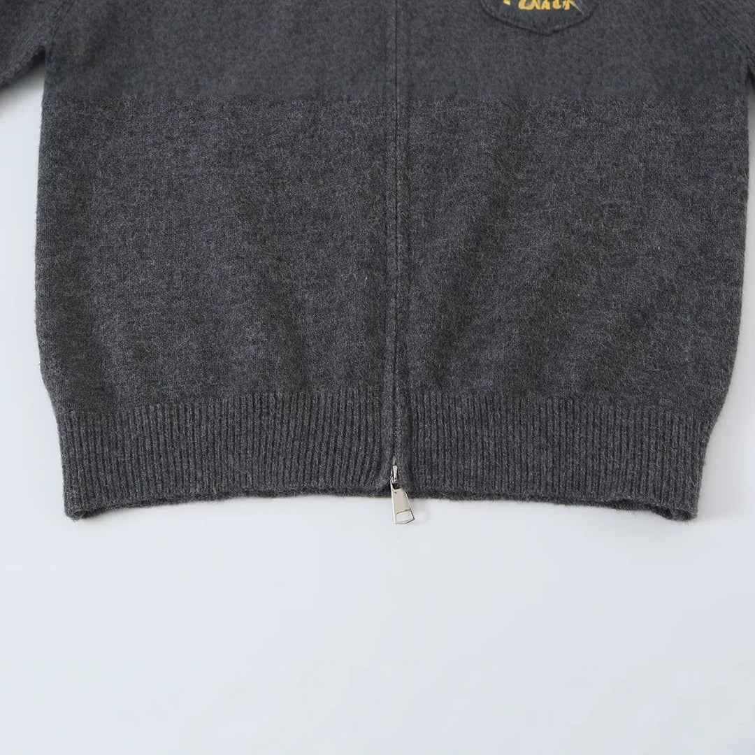 Women Short Wool Blend Cardigan with Zipper and Contrasting Faux Leather Collar Mune Fashion