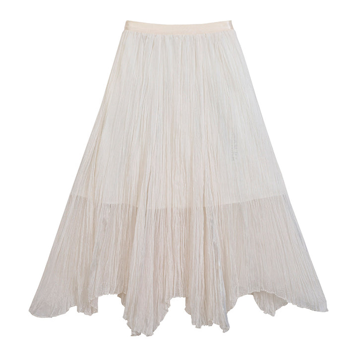 Women's flowing crinkle maxi skirt with tiered layering and pointed hem, Mune Fashion