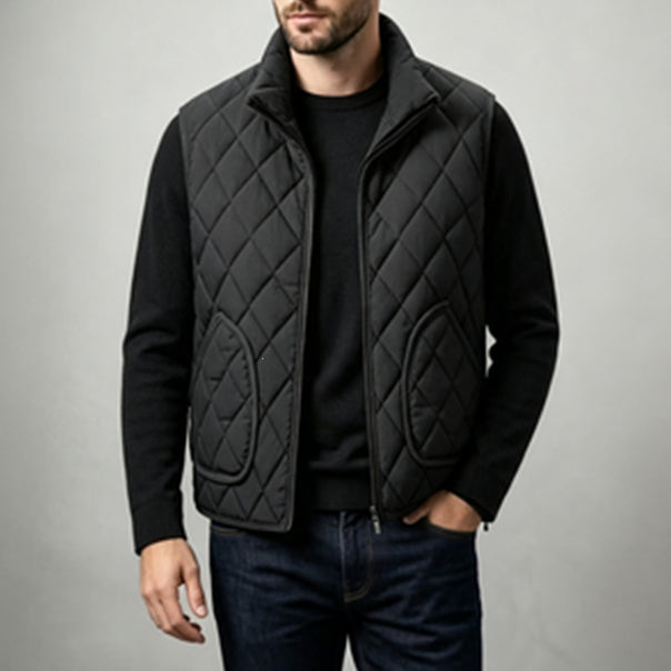Men's quilted vest with diamond pattern, high collar & zipper Mune Fashion