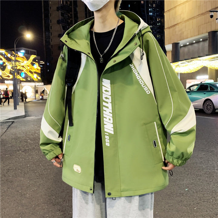 Men's Oversized Windbreaker with Hood, Sporty Front Print and Contrast Panels Mune Fashion