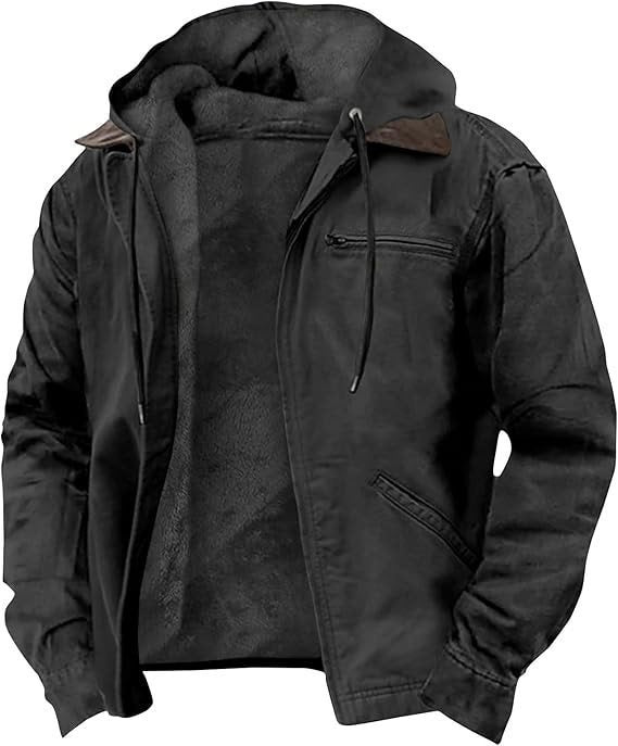 Men's Padded Hoodie Jacket with Teddy Lining, Windproof Canvas and Zipper Pockets Mune Fashion