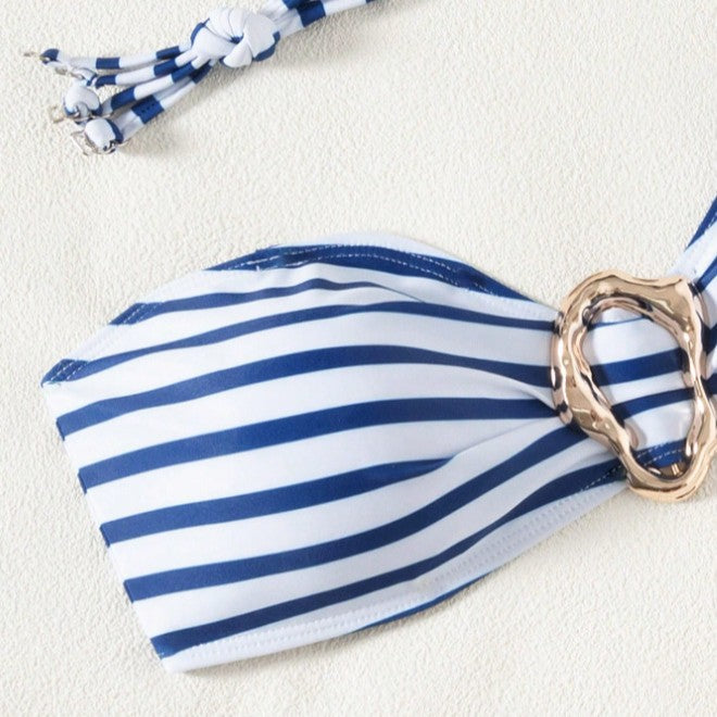 Ladies bandeau bikini with stylish stripes and elegant ring detail Mune Fashion