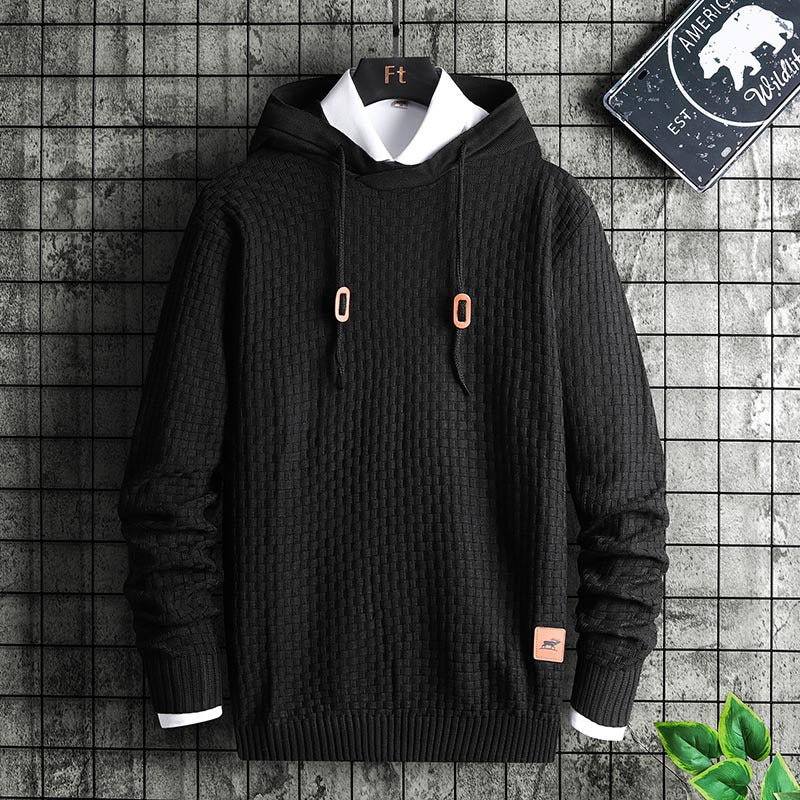 Men's Structured Hooded Knit Sweater with Relief Texture Mune Fashion