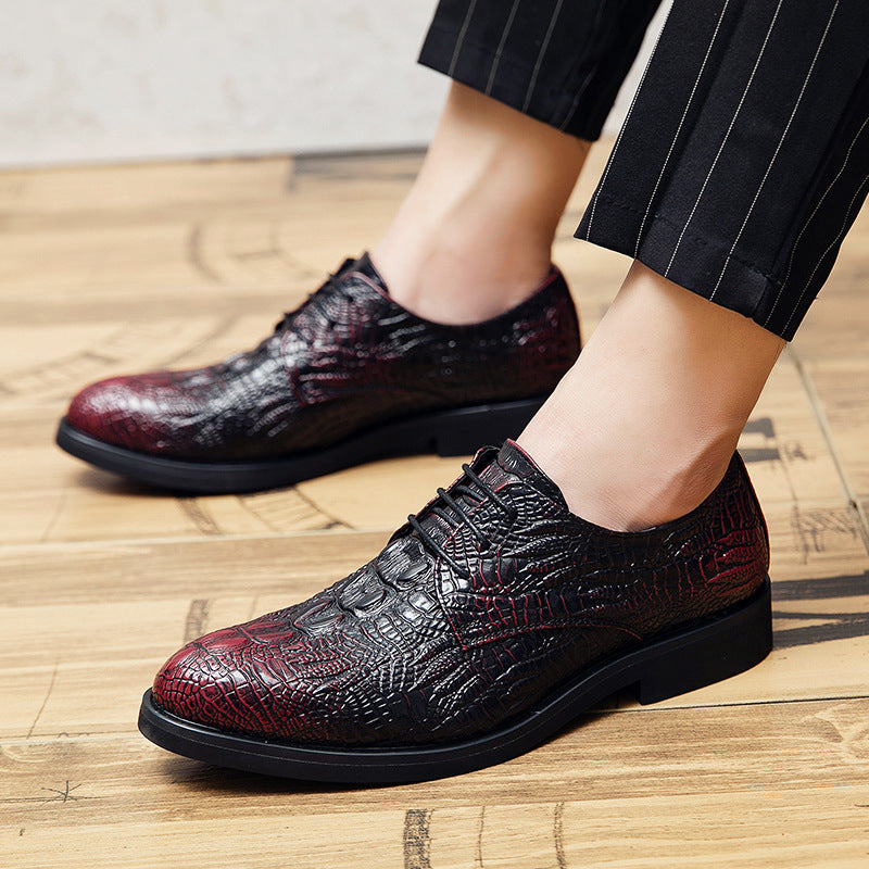 Men's elegant lace-up shoe in crocodile embossing look with padded comfort sole Mune Fashion