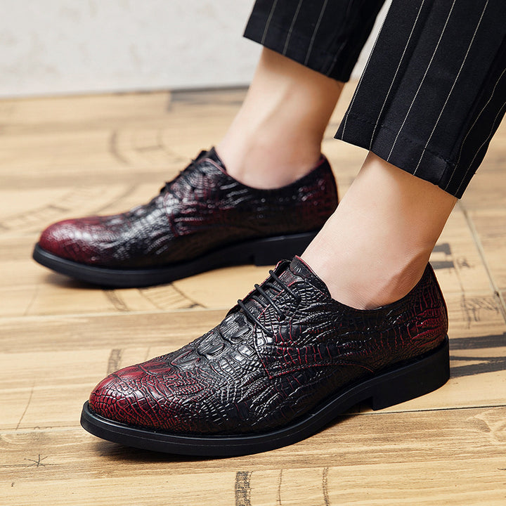 Men's elegant lace-up shoe in crocodile embossing look with padded comfort sole Mune Fashion