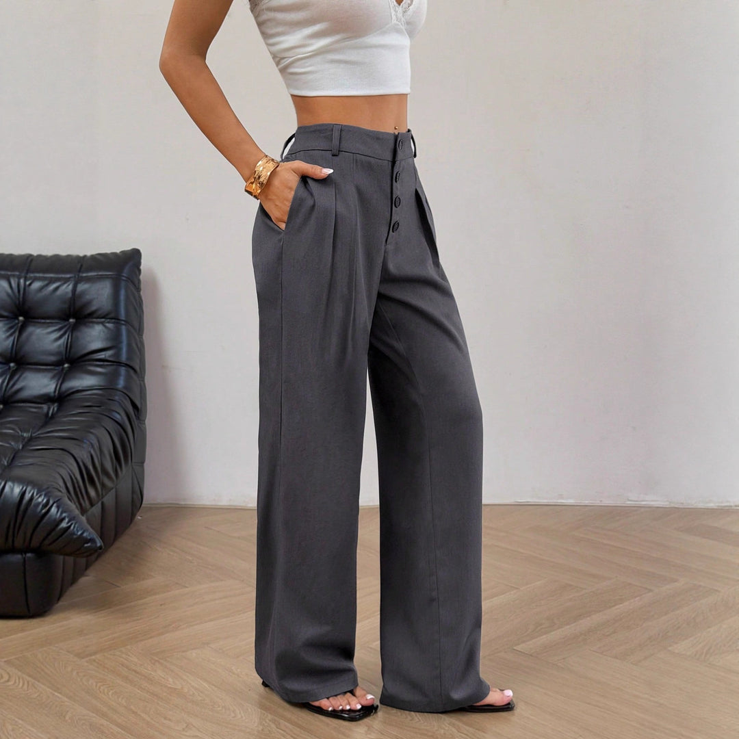 Women's high-waisted pleated trousers with button placket and wide leg Mune Fashion