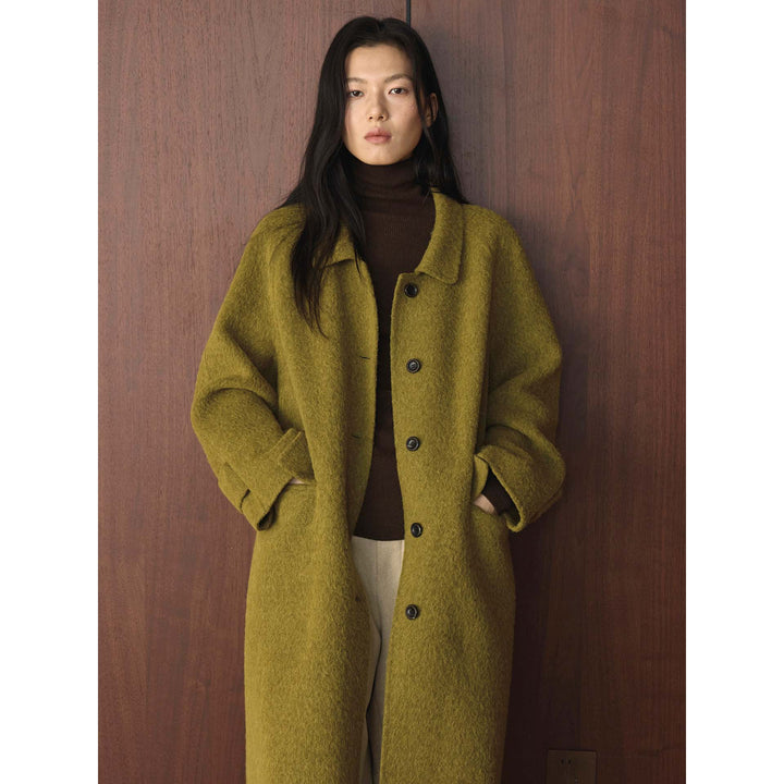 Women's Wide Cut Wool Blend Coat with Boucle Texture and Patch Pockets Mune Fashion