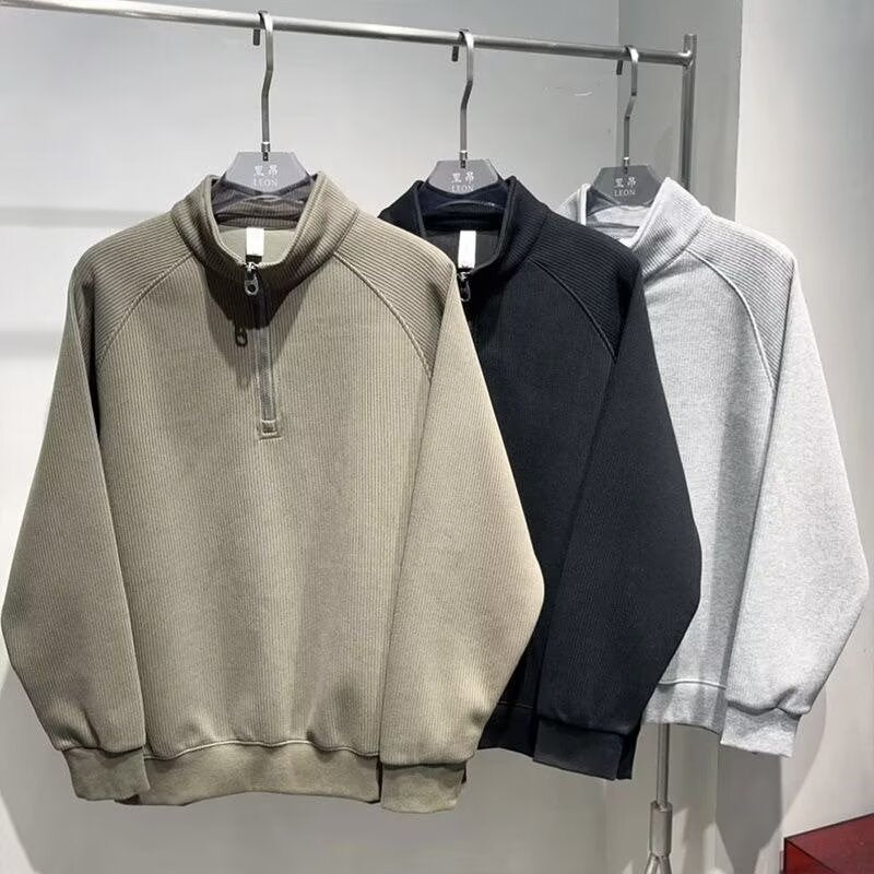 Men's Ribbed Half-Zip Sweatshirt with Stand Collar made of Cotton Blend Mune Fashion