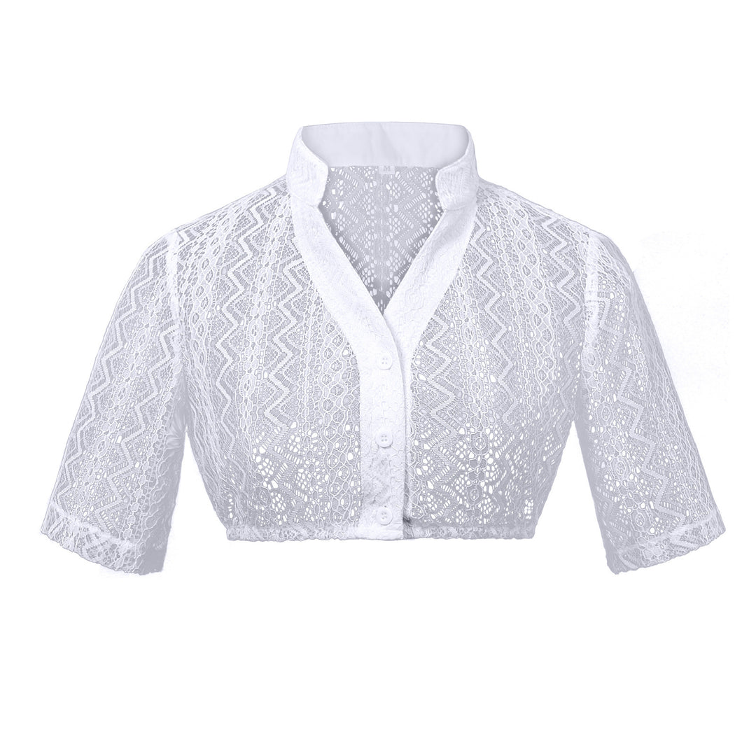 Women's lace bolero blouse with stand-up collar, 3/4 sleeves and tie band Mune Fashion