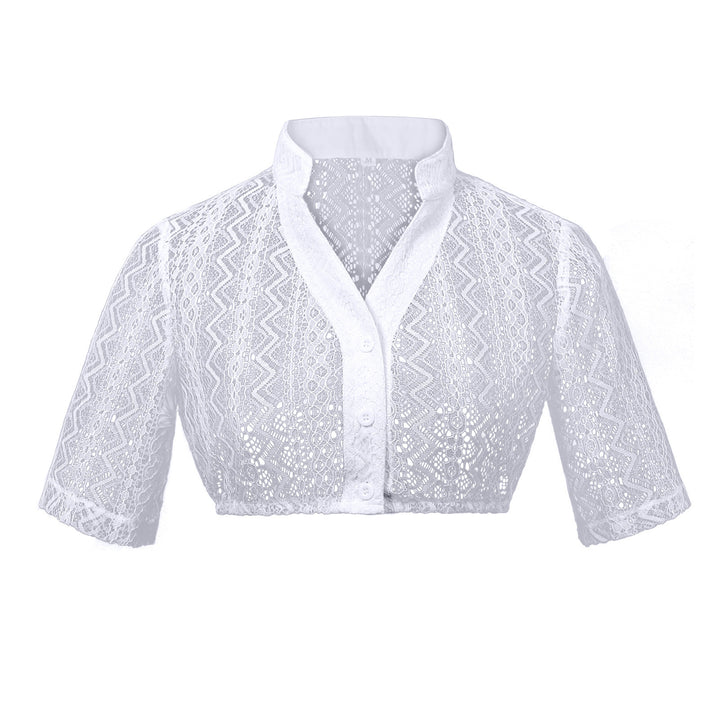 Women's lace bolero blouse with stand-up collar, 3/4 sleeves and tie band Mune Fashion