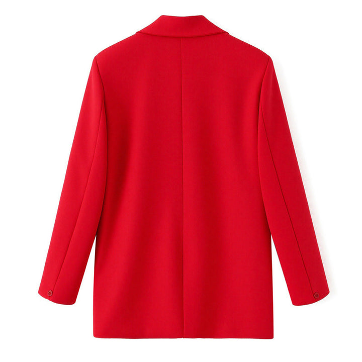 Women Tailored Double-Breasted Blazer with Heart Metal Applications and Flap Pockets Mune Fashion