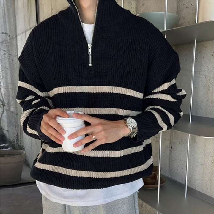 Men's Cozy Chunky Knit Sweater with Half-High Collar Mune Fashion