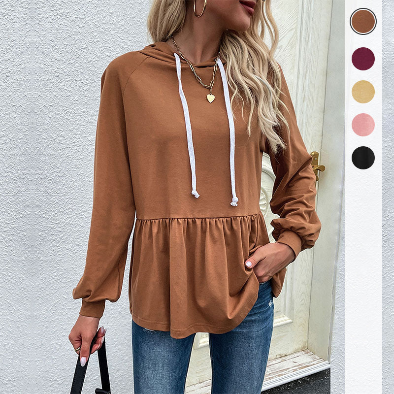 Women's hoodie sweatshirt with gathered waist level and babydoll silhouette Mune Fashion