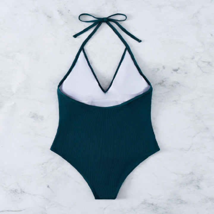 Women's One-Piece Swimsuit with Deep V-Neck and Adjustable Straps Mune Fashion