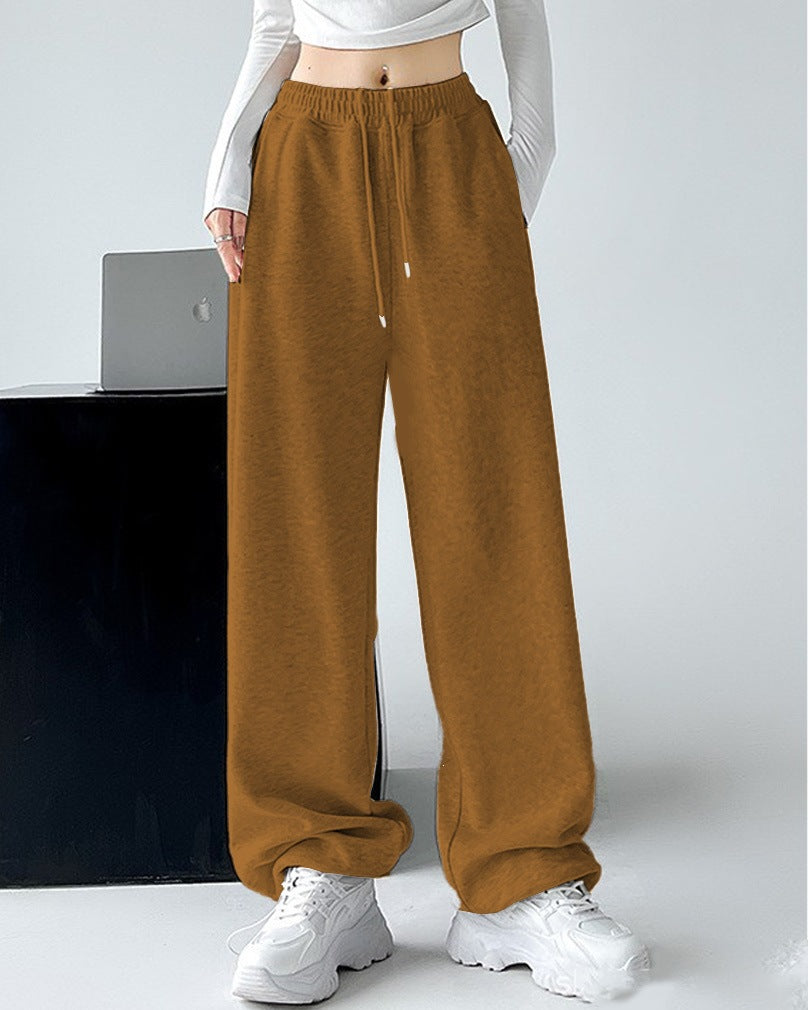 Ladies Nan extra wide palazzo sweatpants with high comfort waistband, side pockets, slit at hem and drawstring Mune Fashion