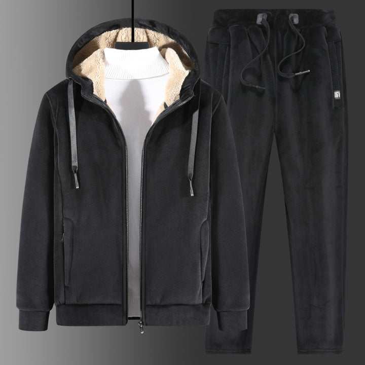 Men's Two-Piece Fleece Tracksuit with Hooded Jacket, Teddy Lining and Jogging Pants Mune Fashion