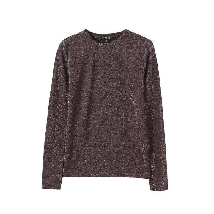 Ladies Lurex Fine Knit Long Sleeve with Round Neckline and Subtly Shimmering Surface Mune Fashion
