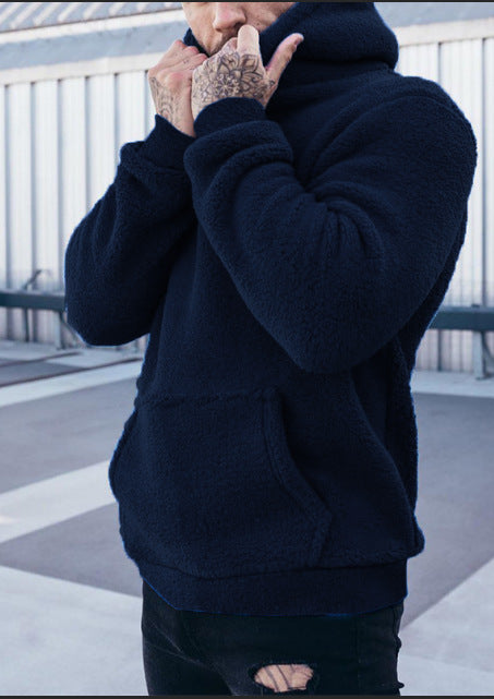 Men's cozy Sherpa hoodie with kangaroo pocket and high collar Mune Fashion