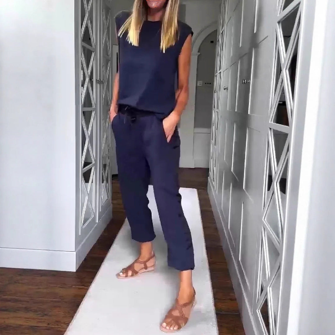 Women's urban jersey two-piece set with dropped shoulder and high-cut cord jog pant Mune Fashion