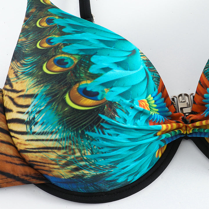 Women's Push-Up Bikini with exotic animal print and elegant embellishments Mune Fashion