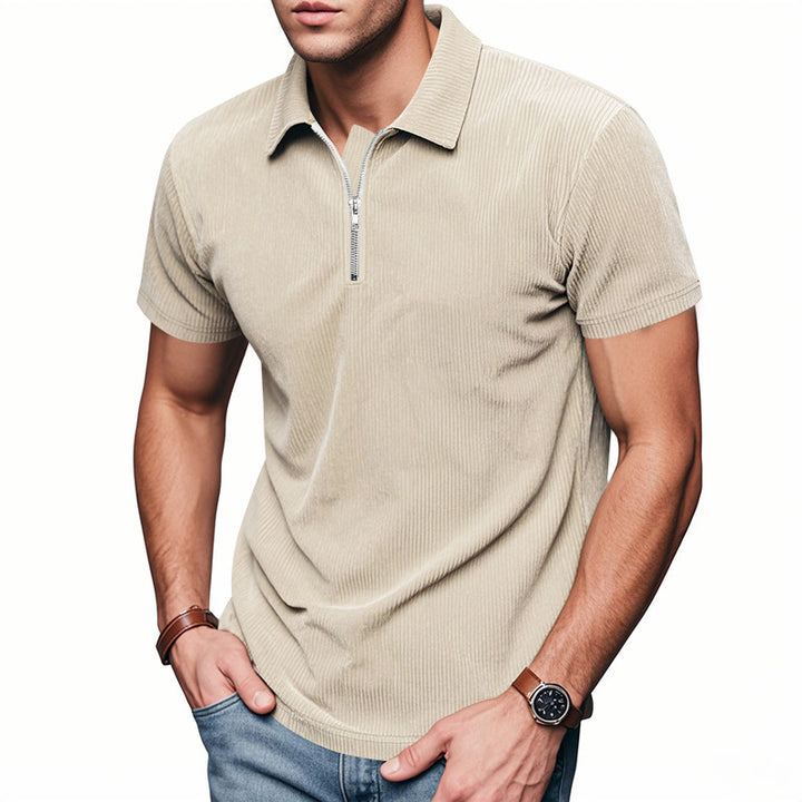Unisex short-sleeved half-zip polo made of ribbed jersey with shirt collar Mune Fashion