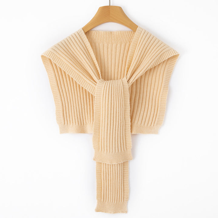 Women's Short Ribbed Knit Shoulder Warmer with Integrated Scarf Mune Fashion