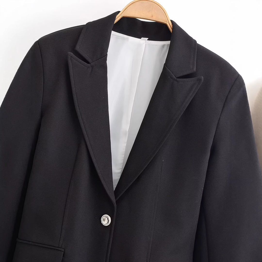 Women's Tailored Single-button Blazer with Shawl Collar and Flap Pockets Mune Fashion