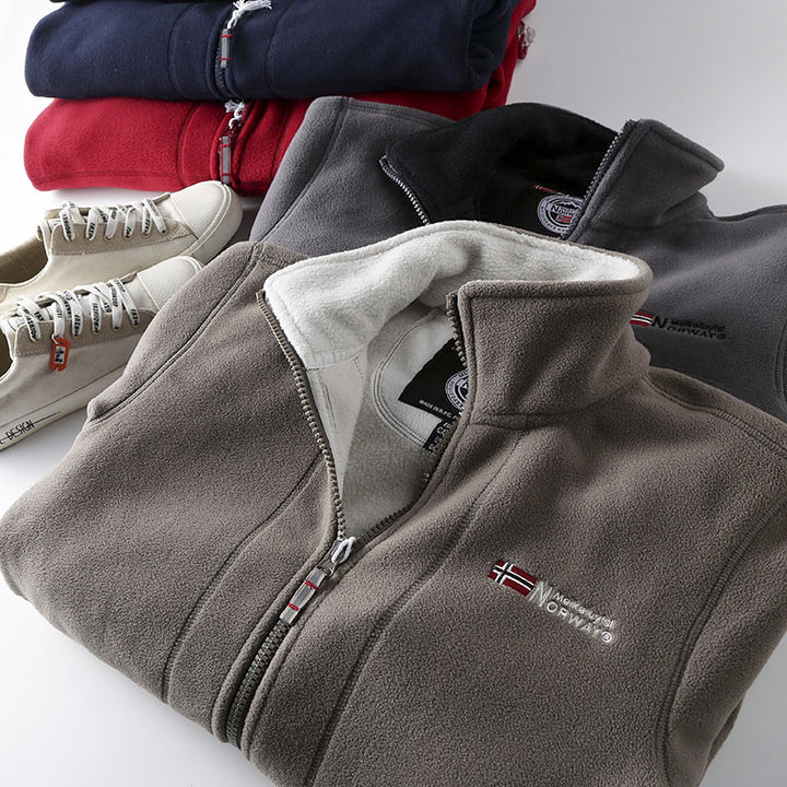 Men's fleece jacket with stand-up collar, full-length zipper, and teddy inner lining Mune Fashion