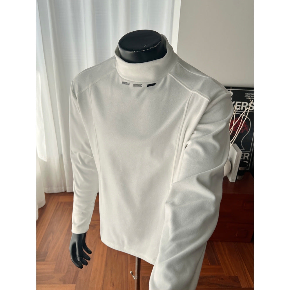 Men's Rollneck Fine Knit Shirt with Metal Studs at the Collar and Slim Silhouette Mune Fashion