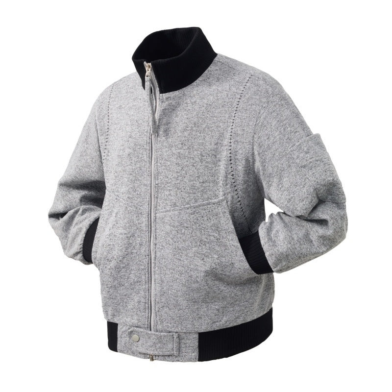 Men's wool blend bomber jacket with stand-up collar, ribbed cuffs, and utility arm pocket Mune Fashion