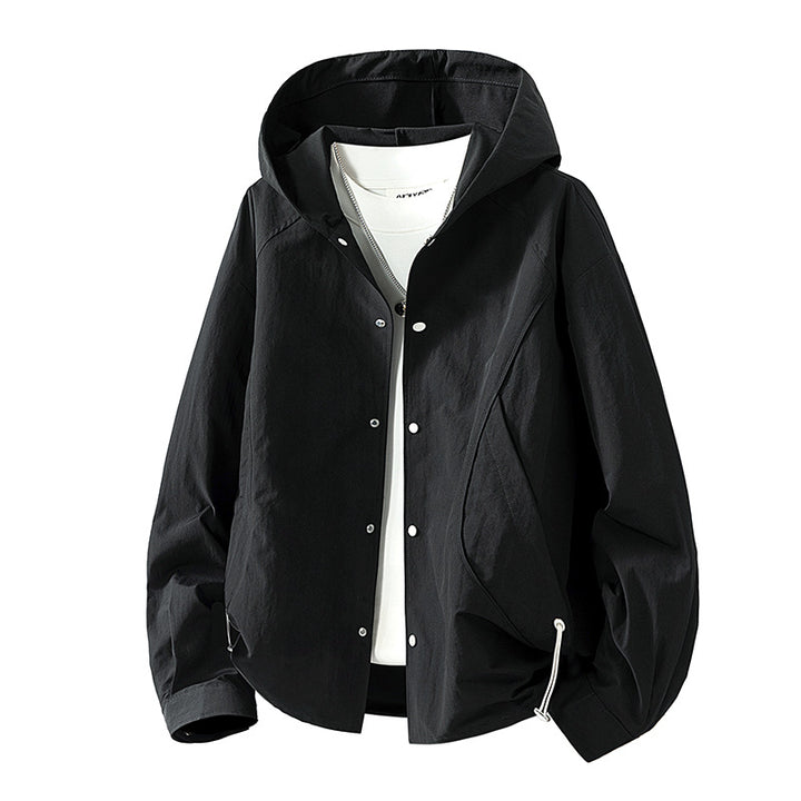 Women's lightweight hooded jacket with snap front, adjustable drawstring hem, and practical side pockets Mune Fashion