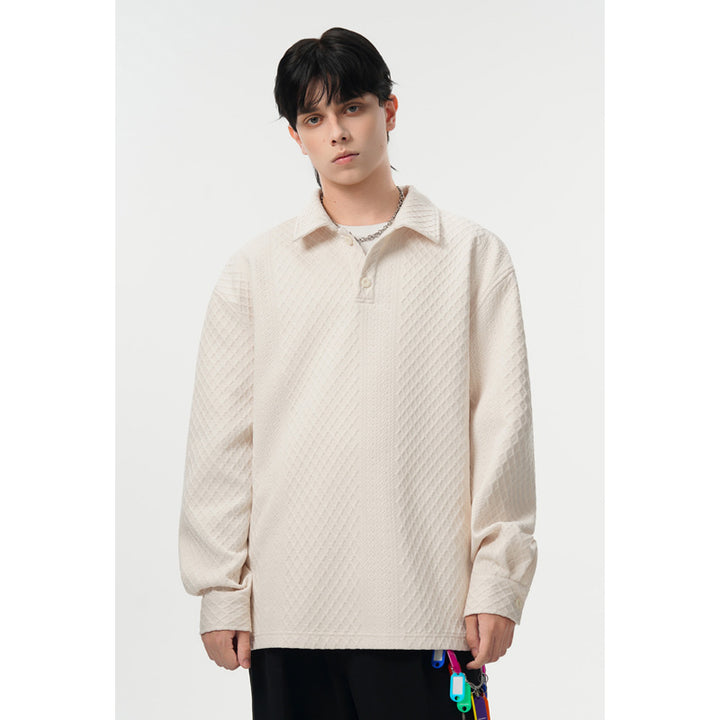 Men's Oversized Polo Shirt Sweatshirt with Diamond Pattern, Extended Cut and Polo Collar Mune Fashion