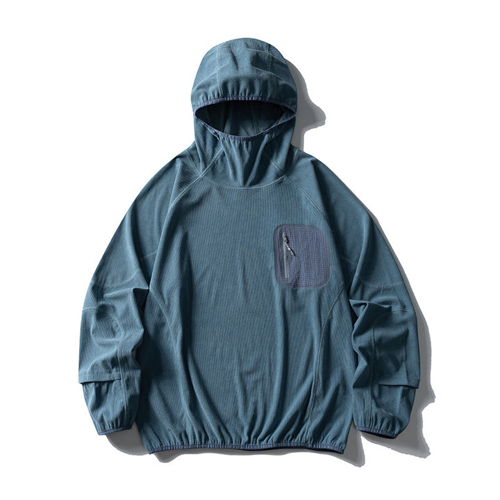 Unisex Lightweight Technical Hooded Pullover Wind Jacket with Chest Zipper Pocket and Elastic Hem Mune Fashion