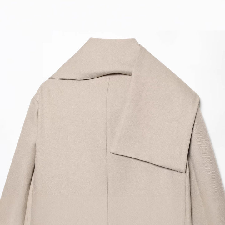 Women's Short Cape Coat with Overlapping Shawl Collar and One-Button Closure Mune Fashion