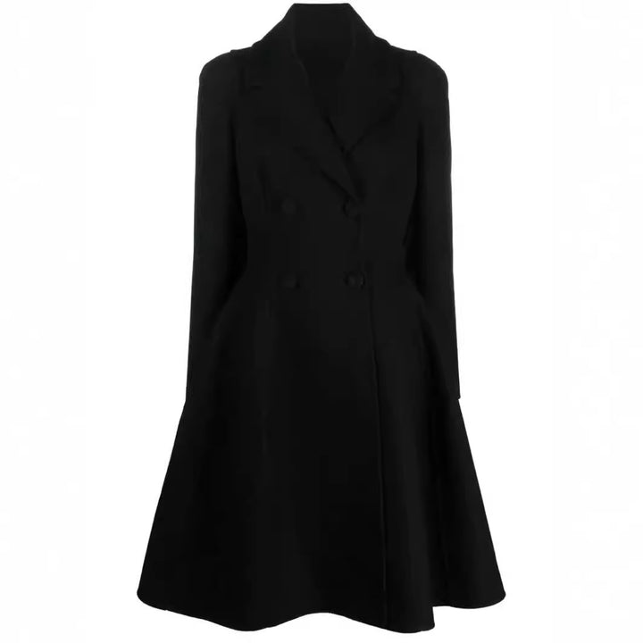 Ladies midi-length coat with tailored seam guidance, A-line and concealed double-button placket Mune Fashion