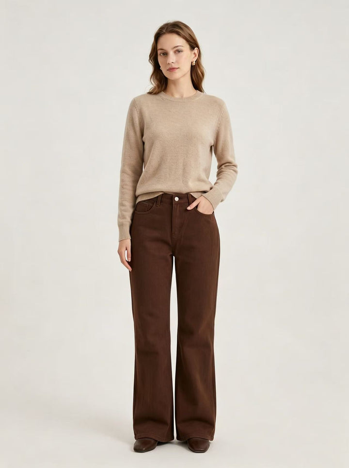 Women's short-cut fine knit round neck sweater with narrow cuff Mune Fashion
