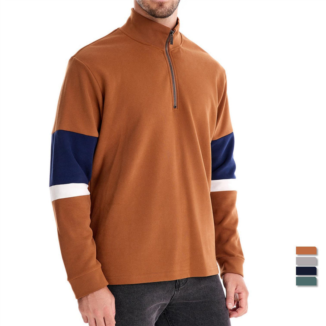 Men's half-zip pullover with stand-up collar, striped collar inner band and contrast sleeves Mune Fashion