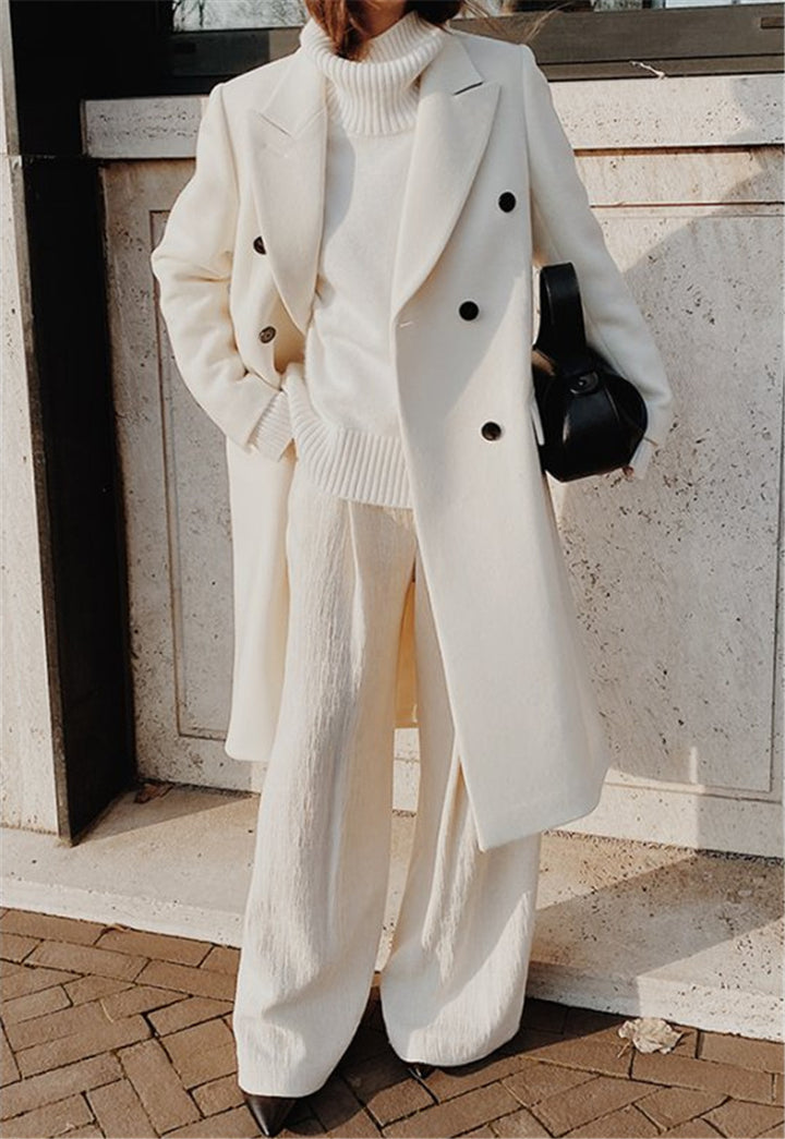 Women's double-breasted wool blend coat with oversized cut and wide lapels Mune Fashion