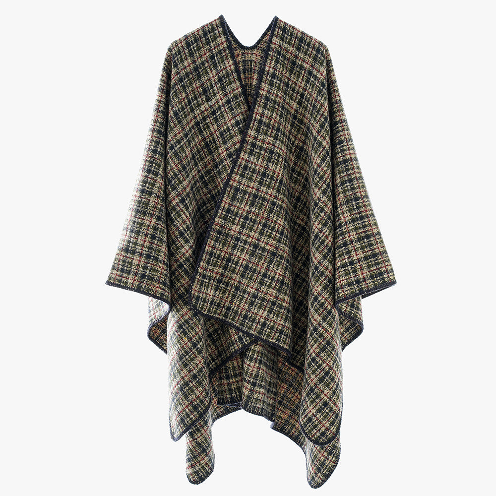 Women's Tweed Cape with V-Neck and Boucle Structure Mune Fashion