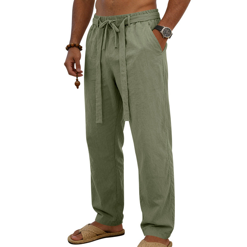 Men's light linen lounge pants with elastic drawstring, decorative pleat and straight leg Mune Fashion