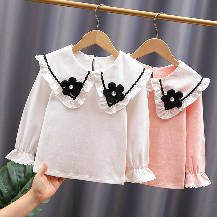 Women's blouse with large collar and floral appliqués Mune Fashion