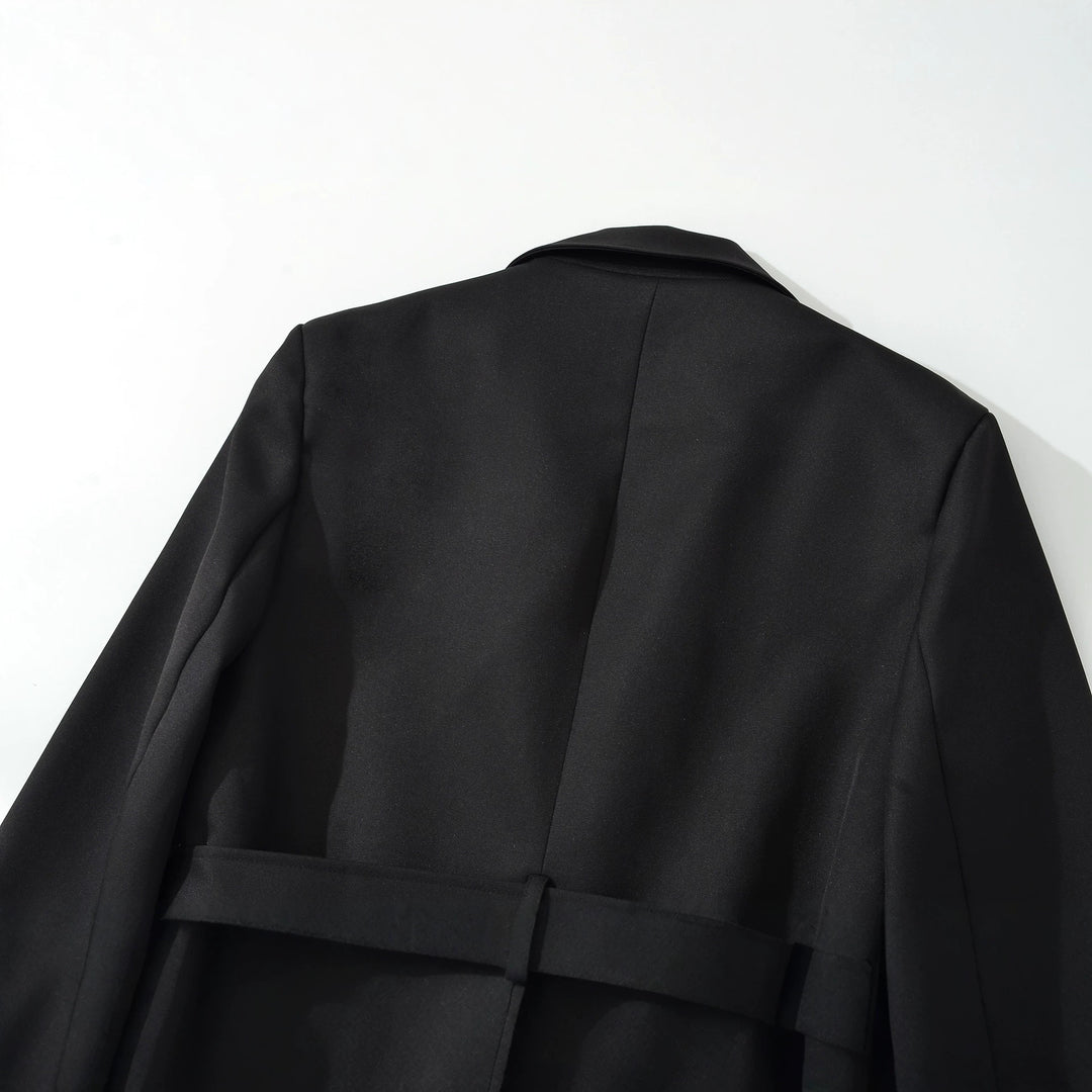 Women's Short Blazer with Waist Belt and Lapel Collar Mune Fashion