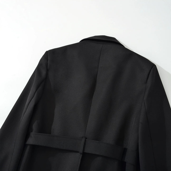 Women's Short Blazer with Waist Belt and Lapel Collar Mune Fashion